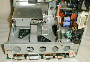Open Macintosh 128k: bottom with mainboard (click for larger picture, 76k)