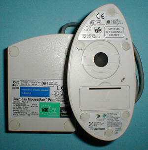 Logitech M-RC44 Cordless MouseMan Pro: bottom view (click for larger image, 62k)